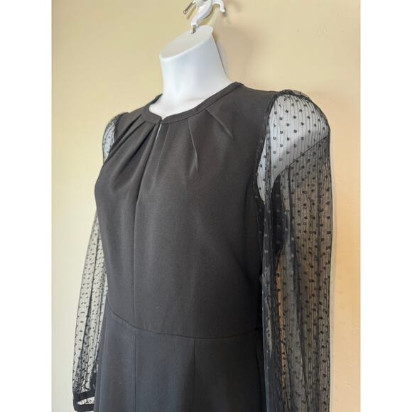 Adelyn Rae Sz L Black Jumpsuit Open Back Sheer Sleeves Wide Leg Classic Elegant - Picture 6 of 15